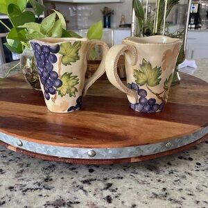 Elegant Ceramic Grape Vine Mugs - Cream and Purple